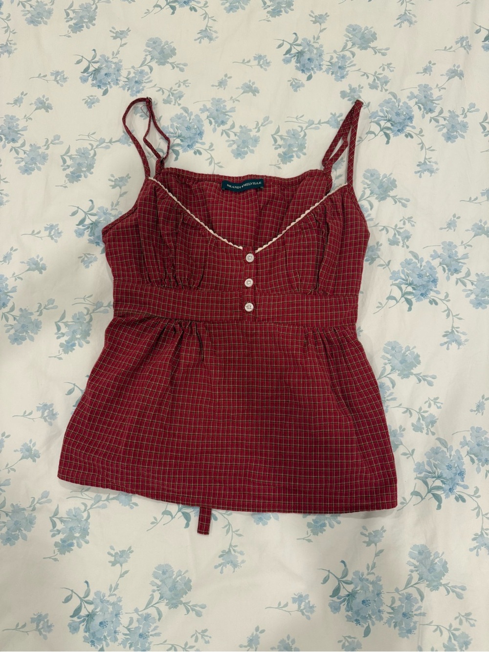 Brandy Melville Red Plaid Button-Front Spaghetti Strap Tank
